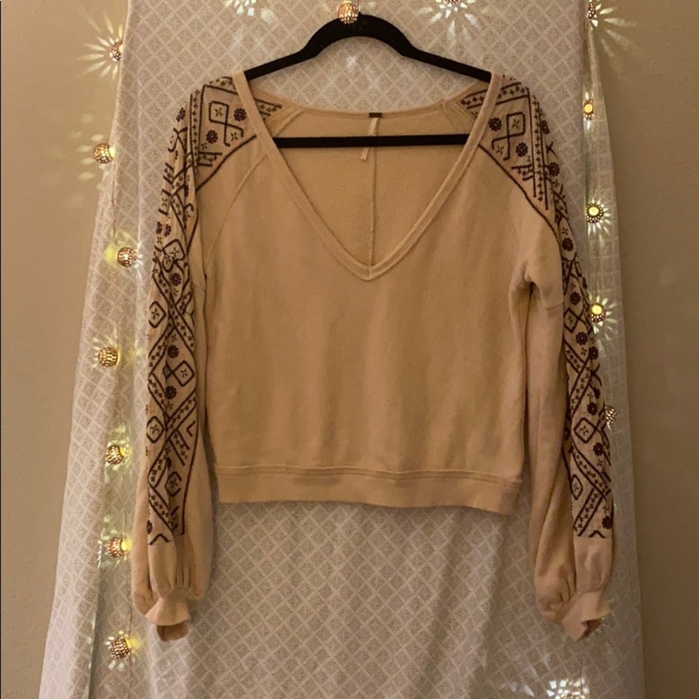 Free People Cropped V-neck Sweatshirt